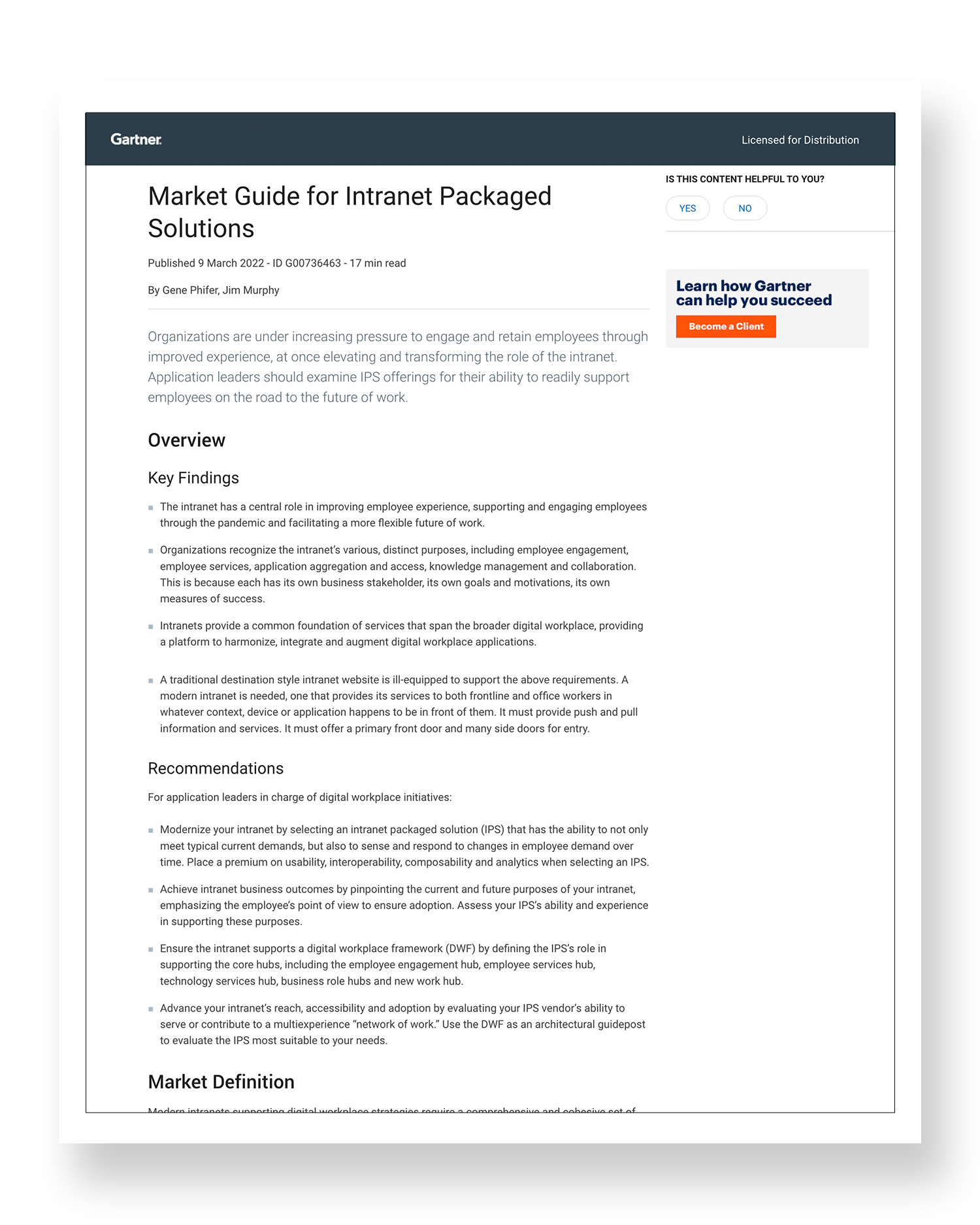 Gartner Market Guide for 2022 Packaged Solutions