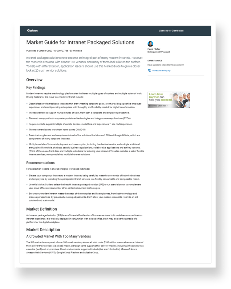 Gartner Market Guide for 2020 Packaged Solutions